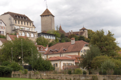 Vue du Château de Morat depuis le débarcadère.